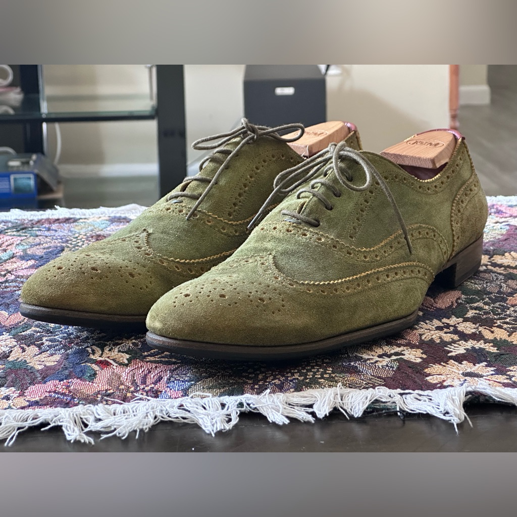 Paul Smith Wingtip Green Suede Leather Men’s Brogue Derby Dress Shoes Size 10.5